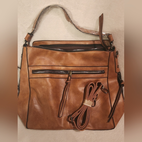 None Handbags - Brown Leather Shoulder Bag With Crossbody Strap. NWOT
